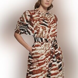 Calvin Klein Animal Print Puff Midi Dress size 14